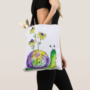 Niedliche Whimsical Happy Snail mit gelben Blumen