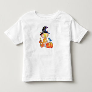 Niedliche Whimsical Hexenkatze mit Pumpkin Kleinkind T-shirt