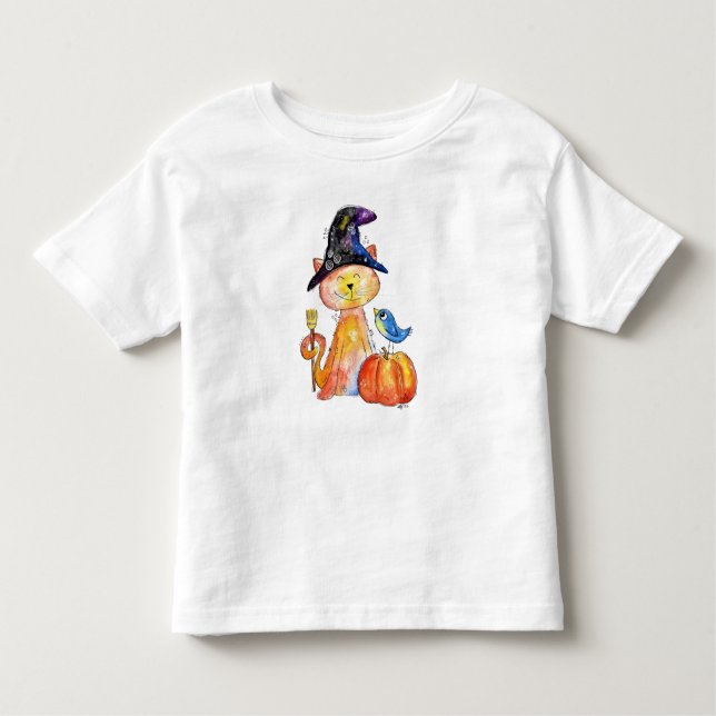 Niedliche Whimsical Hexenkatze mit Pumpkin Kleinkind T-shirt (Vorderseite)
