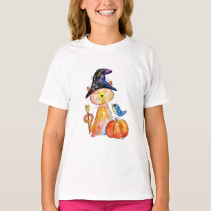 Niedliche Whimsical Hexenkatze mit Pumpkin T-Shirt