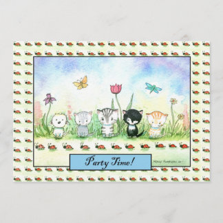 Niedliche Whimsical Kitty Puppy Ladybug Einladung
