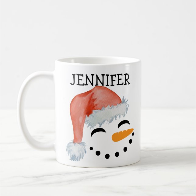 Niedliche Whimsical Lächeln Snowman Gesicht Weihna Kaffeetasse (Links)