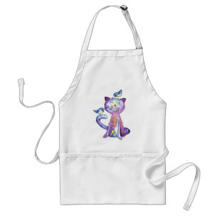 Niedliche Whimsical Lila Katze mit Vögeln Schürze