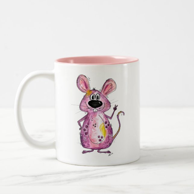 Niedliche Whimsical-Lila-Maus Zweifarbige Tasse (Links)
