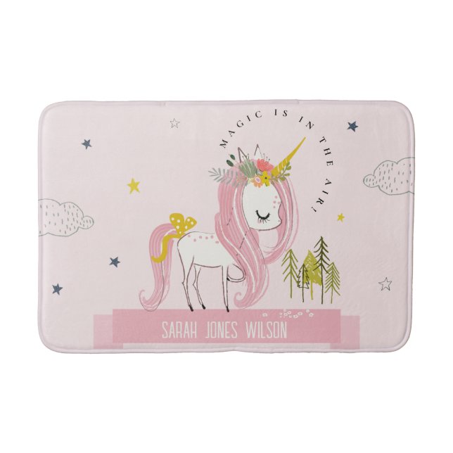Niedliche Whimsical Magical Unicorn Pink Princess  Badematte (Vorderseite)