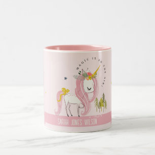 Niedliche Whimsical Magical Unicorn Pink Princess  Zweifarbige Tasse