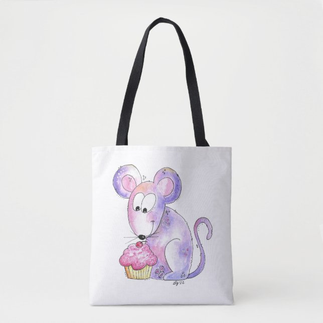 Niedliche whimsical Maus mit einem Cupcake (Vorderseite)