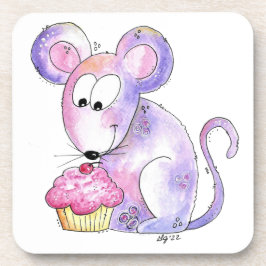 Niedliche whimsical Maus mit einem Cupcake Getränkeuntersetzer