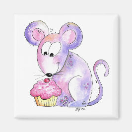 Niedliche whimsical Maus mit einem Cupcake Magnet