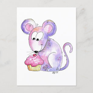 Niedliche whimsical Maus mit einem Cupcake Postkarte