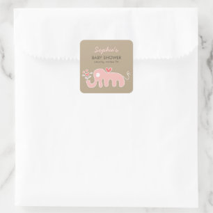 Niedliche Whimsical Pink Elephant Liebe Girl Baby Quadratischer Aufkleber