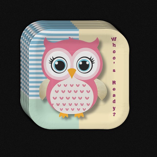 Niedliche Whimsical Pink Owl Babydusche Pappteller (Von Creator hochgeladen)