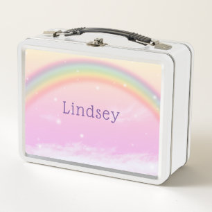 Niedliche Whimsical Pink Rainbow Kinder Metall Brotdose