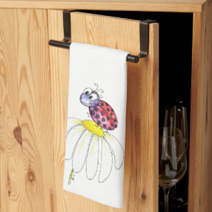 Niedliche Whimsical Red Ladybug auf einer weißen B Geschirrtuch