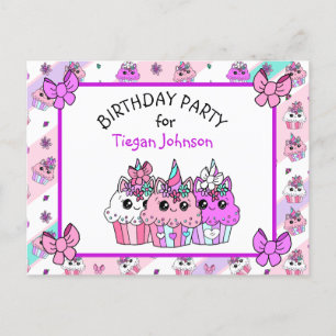 Niedliche Whimsical Unicorn Cupcake Birthday lädt Postkarte