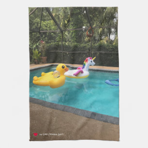 Niedliche Whimsical Unicorn Duck in Schwimmbad Kü Geschirrtuch