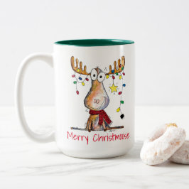 Niedliche Whimsical Weihnachten Elche Zwei-Tone-Ka Zweifarbige Tasse