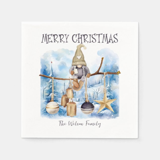 Niedliche Whimsical Winter Lady Gnome Frohe Weihna Serviette (Vorderseite)