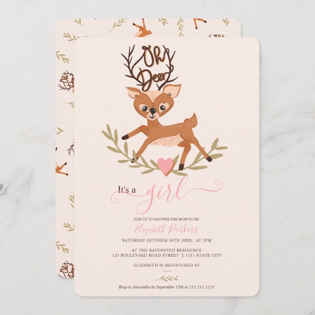Niedliche whimsical wood leaf oh ire baby dusche einladung (Vorne/Hinten)