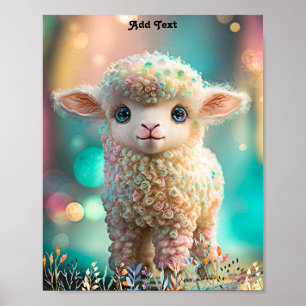 Niedliche Whimsikfarbene Baby Lamm Tierhalle Kunst Poster