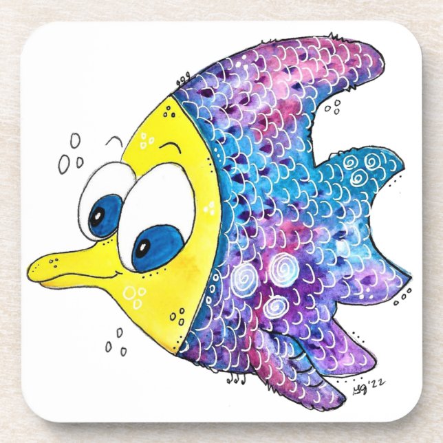 Niedliche Whimsikfarbene Fische Getränkeuntersetzer (Vorderseite)
