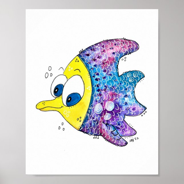 Niedliche Whimsikfarbene Fische Poster (Vorne)