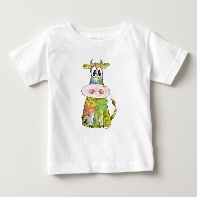 Niedliche Whimsikfarbene Kuh Baby T-shirt (Vorderseite)