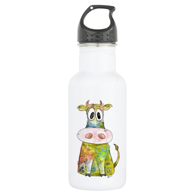 Niedliche Whimsikfarbene Kuh Edelstahlflasche (Vorderseite)