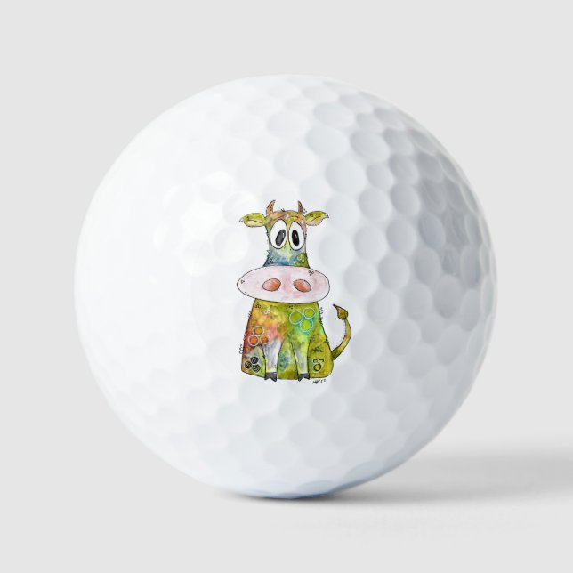 Niedliche Whimsikfarbene Kuh Golfball (Vorderseite)