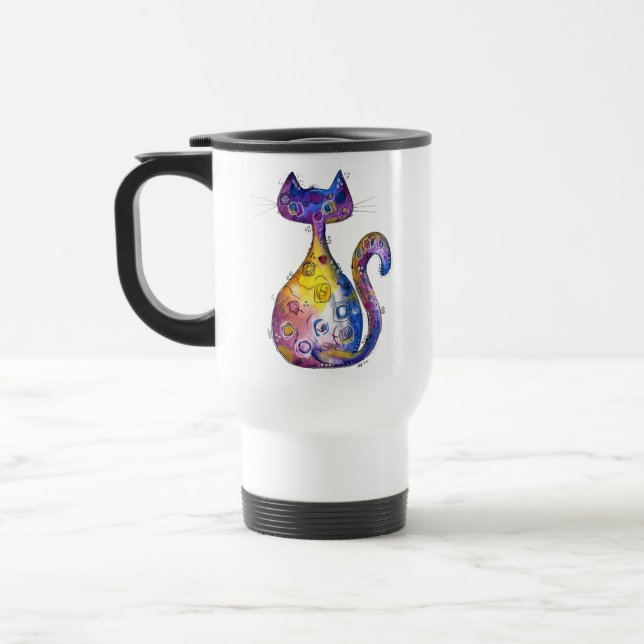 Niedliche Whimsikfarbige Katze Reisebecher (Links)