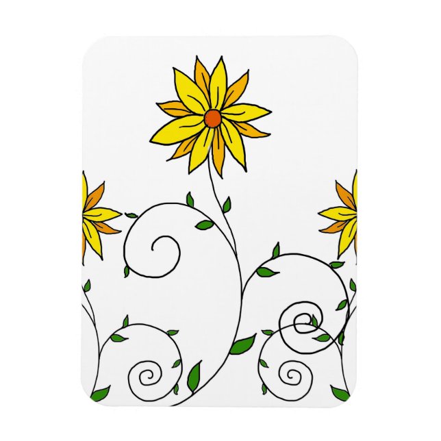 Niedliche Whimsikgelbe Blumen Doodle Art Magnet (Vertikal)