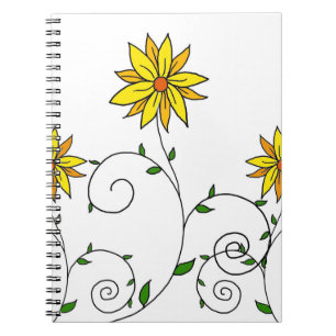 Niedliche Whimsikgelbe Blumen Doodle Art Notizblock