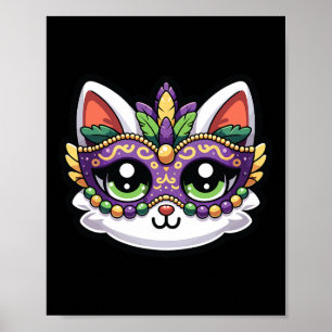 Niedliche Whimsikkatze im festlichen Mardi Gras Ma Poster