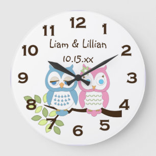 Niedliche Whimsikrosa blaue Schale Twins Wall Uhr