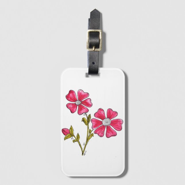 Niedliche Whimsikrosa Blume Gepäckanhänger (Vorderseite Vertikal)