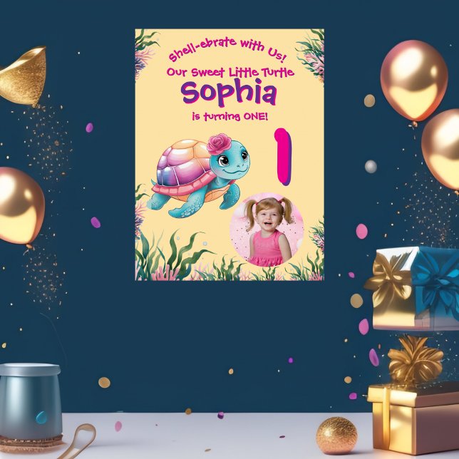Niedliche Whimsikschildkröte Geburtstag Willkommen Poster (Von Creator hochgeladen)
