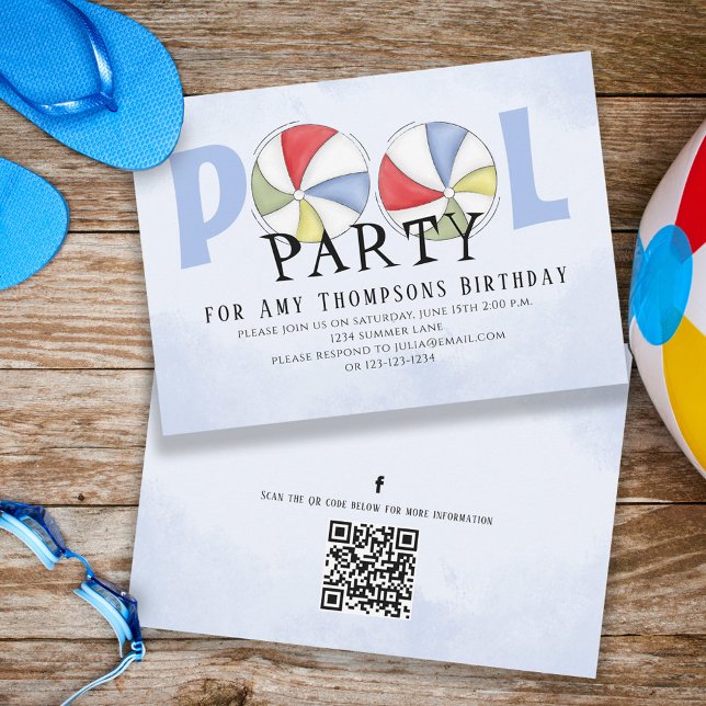 Niedliche Whimsisspass Pool Party QR Code Social M Einladung (Von Creator hochgeladen)