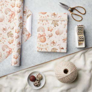 Niedliche Whimsy Baby Dusche Beige Wrapping Paper Geschenkpapier