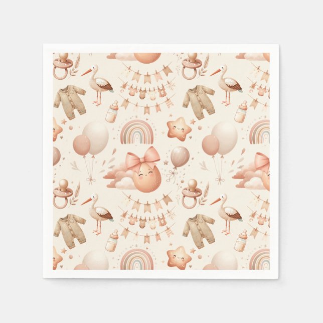 Niedliche Whimsy Babydusche Beige Papier Teller Serviette (Vorderseite)