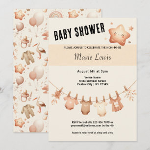 Niedliche Whimsy-Babydusche - Wäscheleine Einladun Einladung