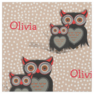 Niedliche Whimsy-Eulen auf Polka Dot Personalisier Stoff