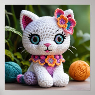 Niedliche Whiskys: White Kitty Cat Crocheted Color Poster