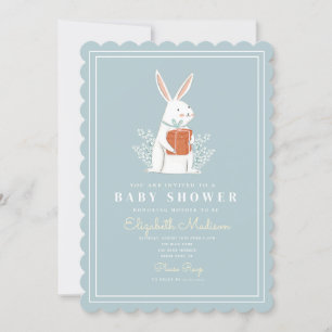 Niedliche White Bunny Blue Babydusche Einladung