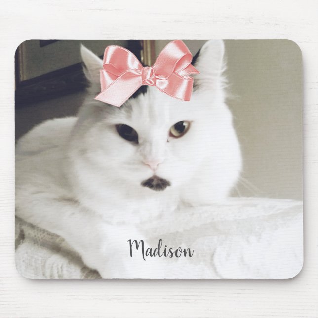 Niedliche White Cat Custom Foto Personalisiert Gel Mousepad (Vorne)