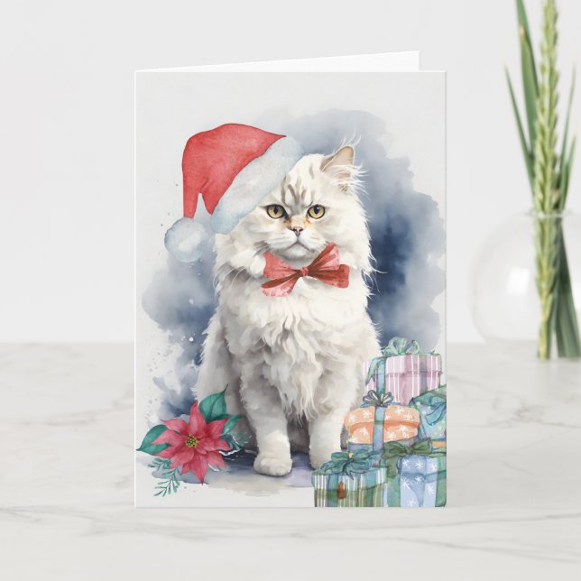 Niedliche White Cat Weihnachtsmannmütze Geschenke  Karte (Vorderseite)