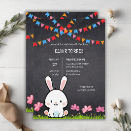 Niedliche White Chalkboard Bunny Baby Dusche Einladung