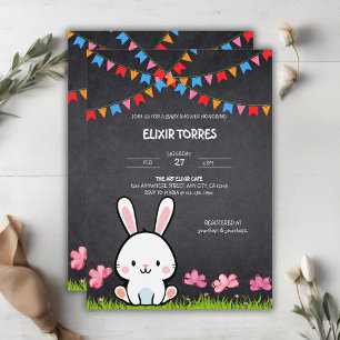 Niedliche White Chalkboard Bunny Baby Dusche Einladung