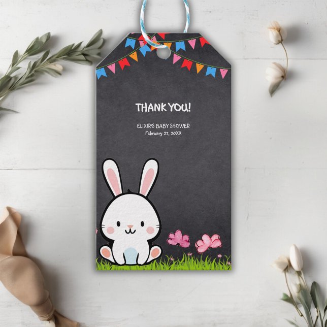 Niedliche White Chalkboard Bunny Baby Dusche Geschenkanhänger (Von Creator hochgeladen)