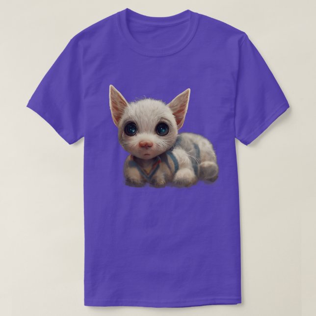 Niedliche White Chilhood Cat Realistisch Art Blue  T-Shirt (Design vorne)