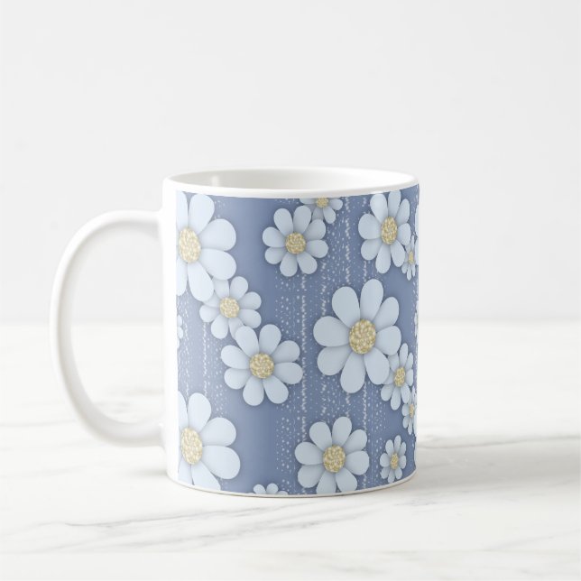 Niedliche White Daisies auf Blue Daisy Kaffeetasse (Links)